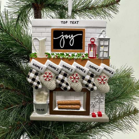 Fireplace Mantle Family Of 6 Personalized Christmas Ornament