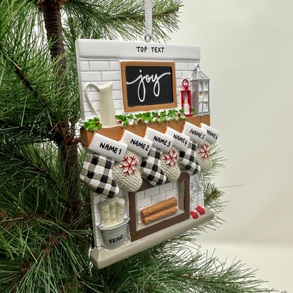 Fireplace Mantle Family Of 6 Personalized Christmas Ornament