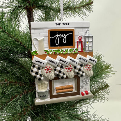 Fireplace Mantle Family Of 6 Personalized Christmas Ornament