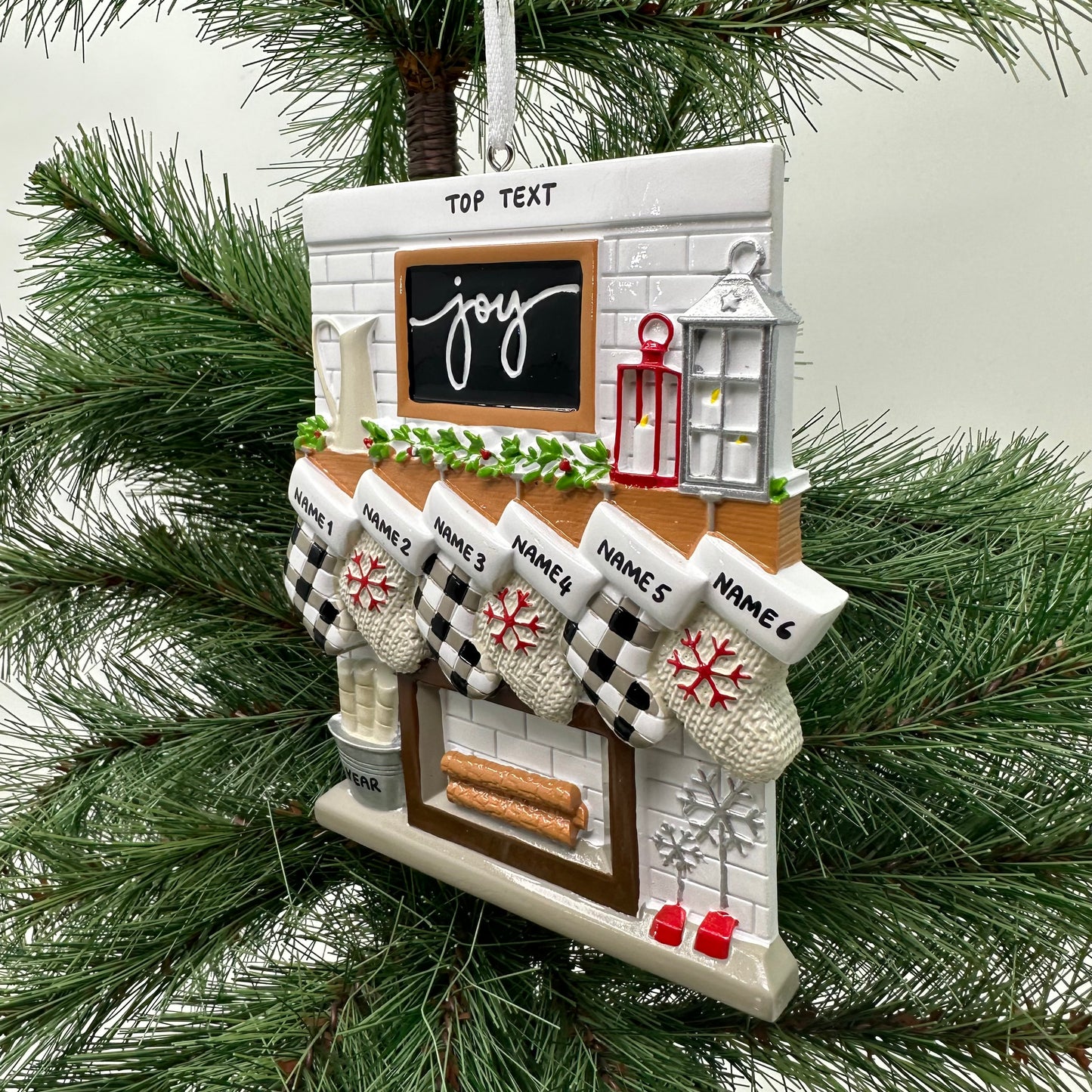 Fireplace Mantle Family Of 6 Personalized Christmas Ornament