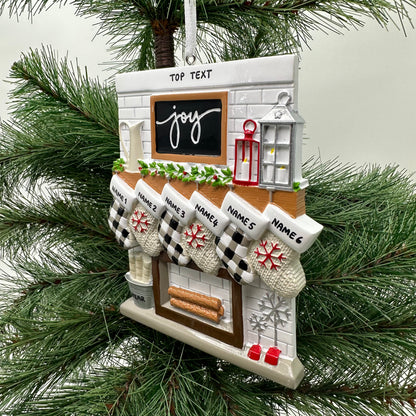 Fireplace Mantle Family Of 6 Personalized Christmas Ornament