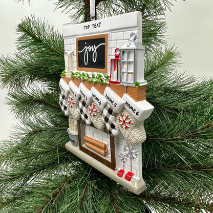 Fireplace Mantle Family Of 6 Personalized Christmas Ornament