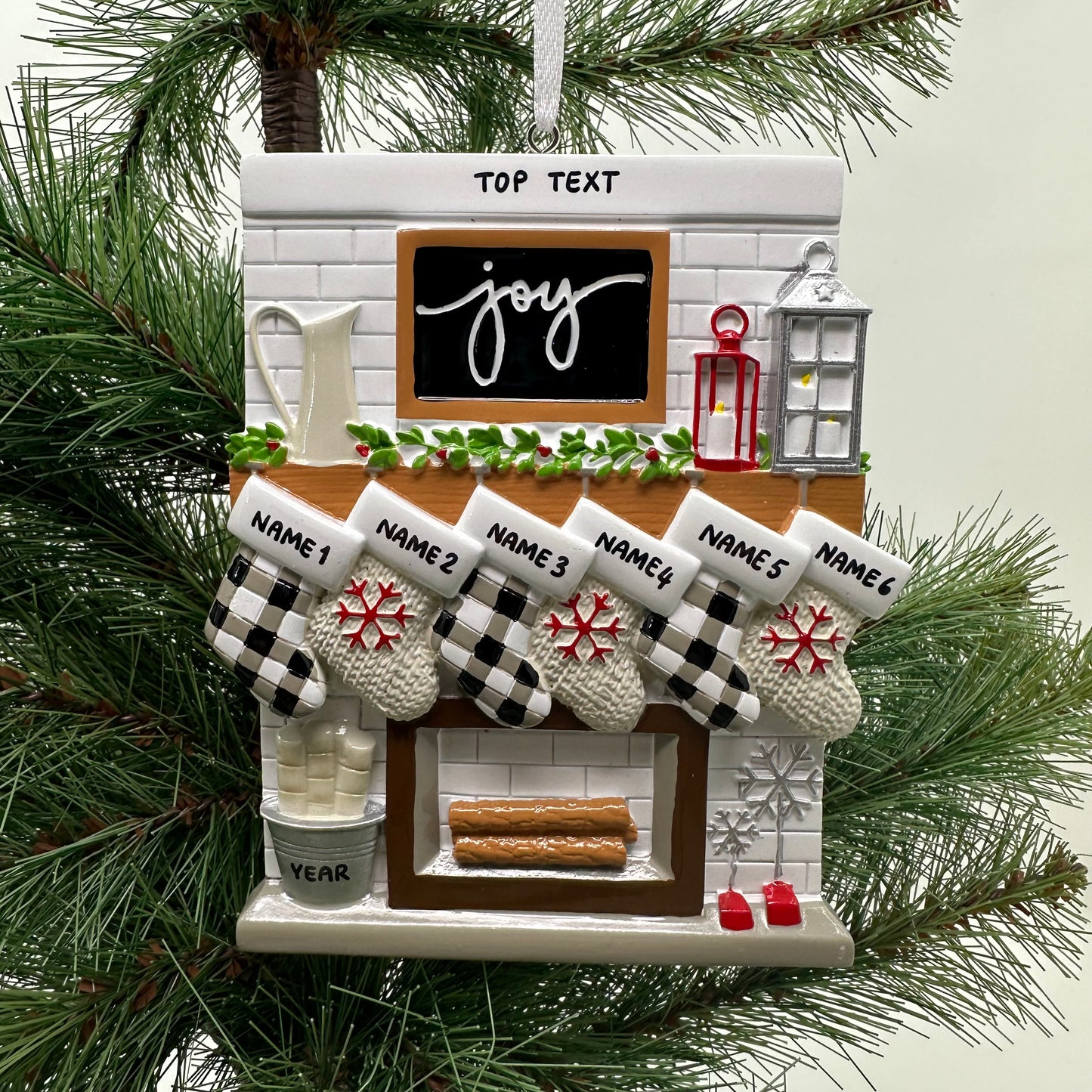 Fireplace Mantle Family Of 6 Personalized Christmas Ornament