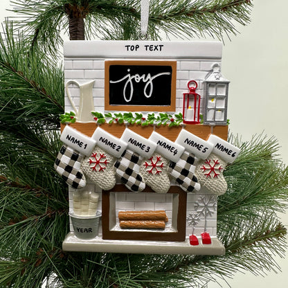 Fireplace Mantle Family Of 6 Personalized Christmas Ornament