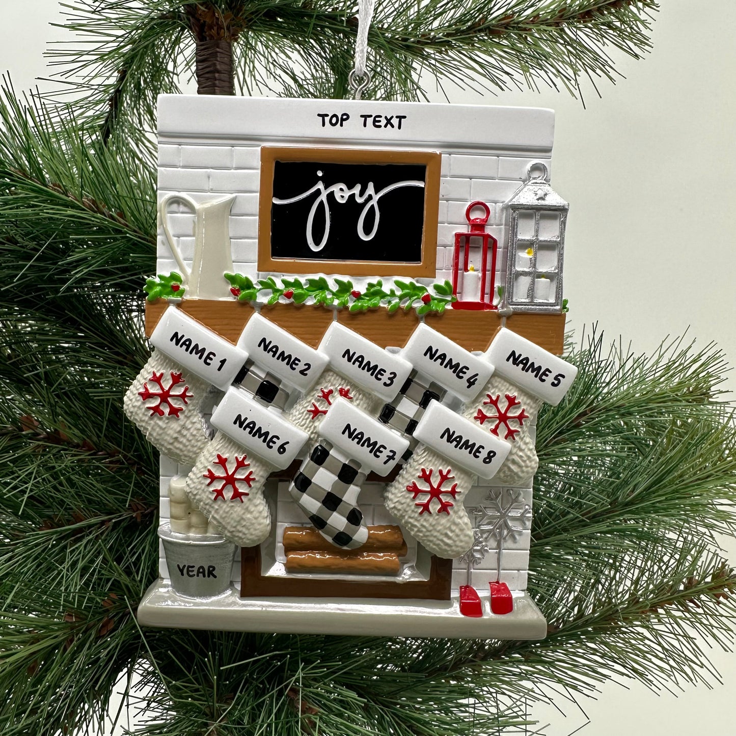 Fireplace Mantle Family Of 8 Personalized Christmas Ornament