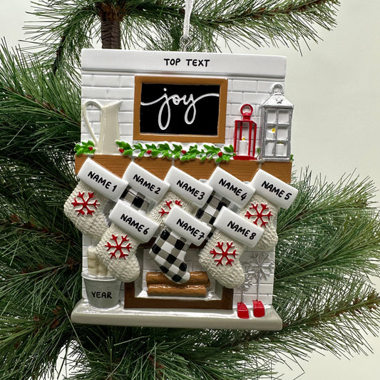 Fireplace Mantle Family Of 8 Personalized Christmas Ornament