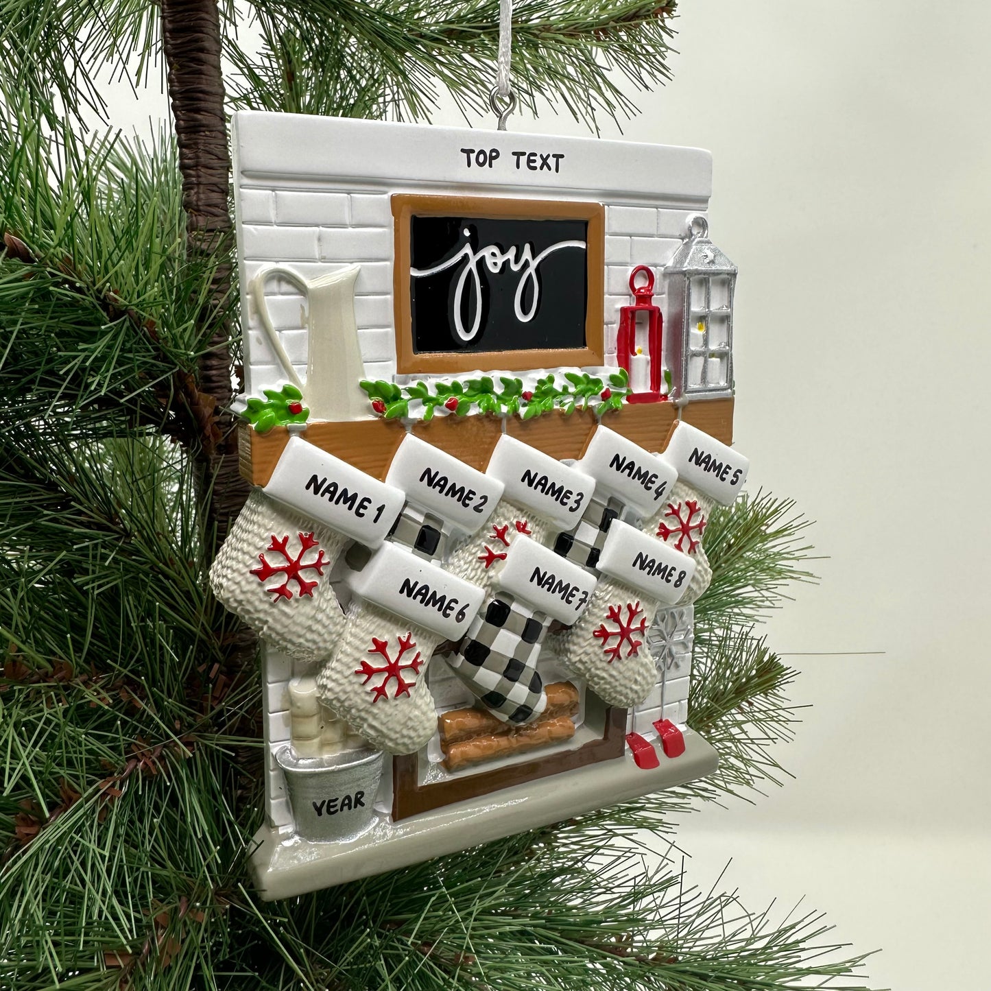 Fireplace Mantle Family Of 8 Personalized Christmas Ornament