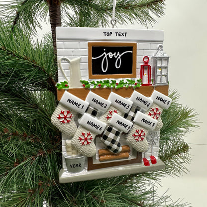 Fireplace Mantle Family Of 8 Personalized Christmas Ornament