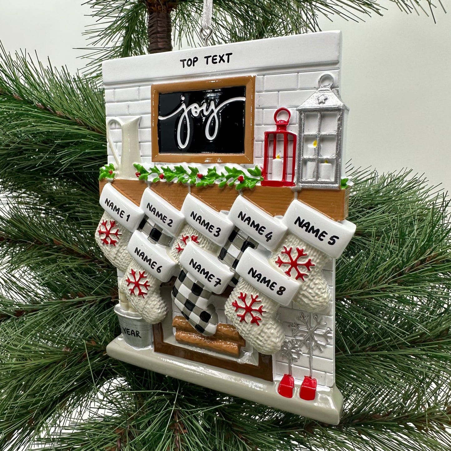 Fireplace Mantle Family Of 8 Personalized Christmas Ornament