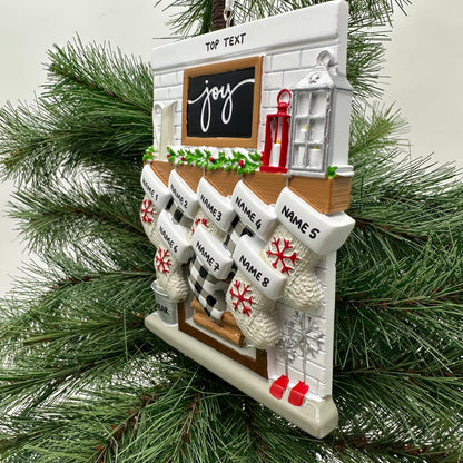 Fireplace Mantle Family Of 8 Personalized Christmas Ornament