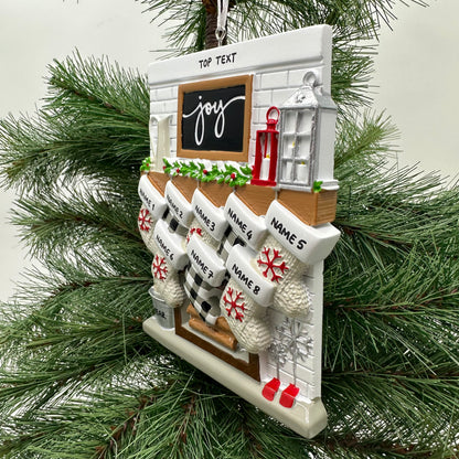 Fireplace Mantle Family Of 8 Personalized Christmas Ornament