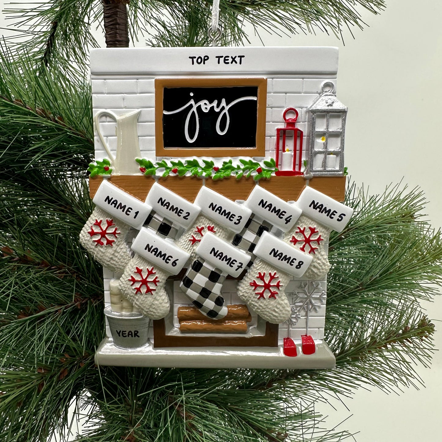 Fireplace Mantle Family Of 8 Personalized Christmas Ornament