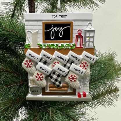 Fireplace Mantle Family Of 8 Personalized Christmas Ornament