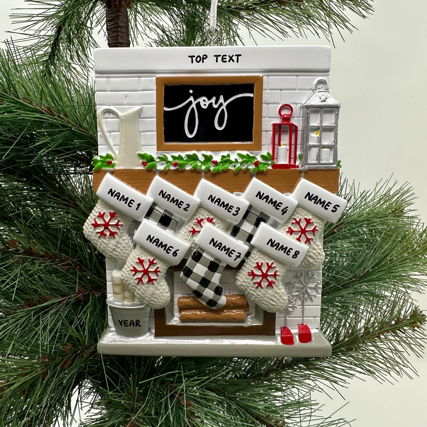 Fireplace Mantle Family Of 8 Personalized Christmas Ornament