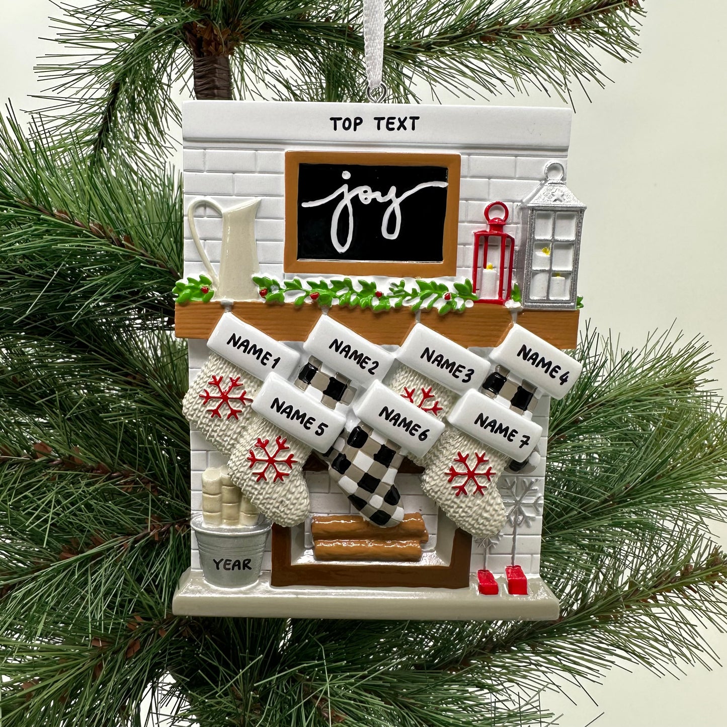 Fireplace Mantle Family Of 7 Personalized Christmas Ornament