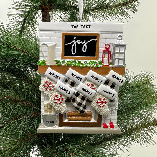 Fireplace Mantle Family Of 7 Personalized Christmas Ornament