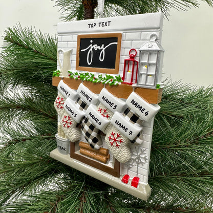 Fireplace Mantle Family Of 7 Personalized Christmas Ornament