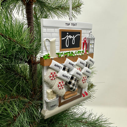 Fireplace Mantle Family Of 7 Personalized Christmas Ornament
