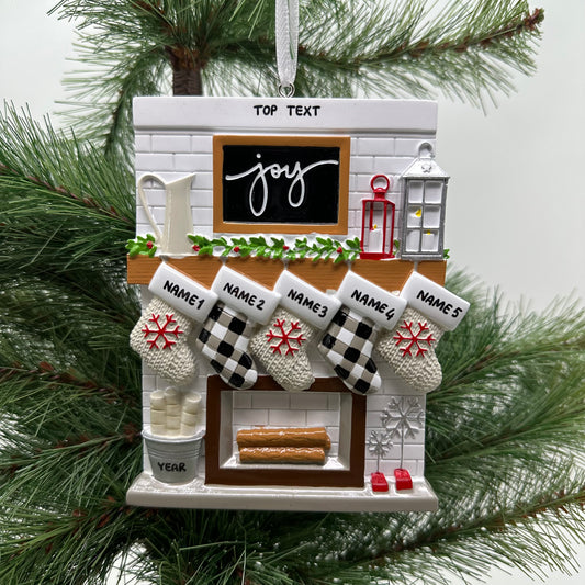Fireplace Mantle Family Of 5 Personalized Christmas Ornament