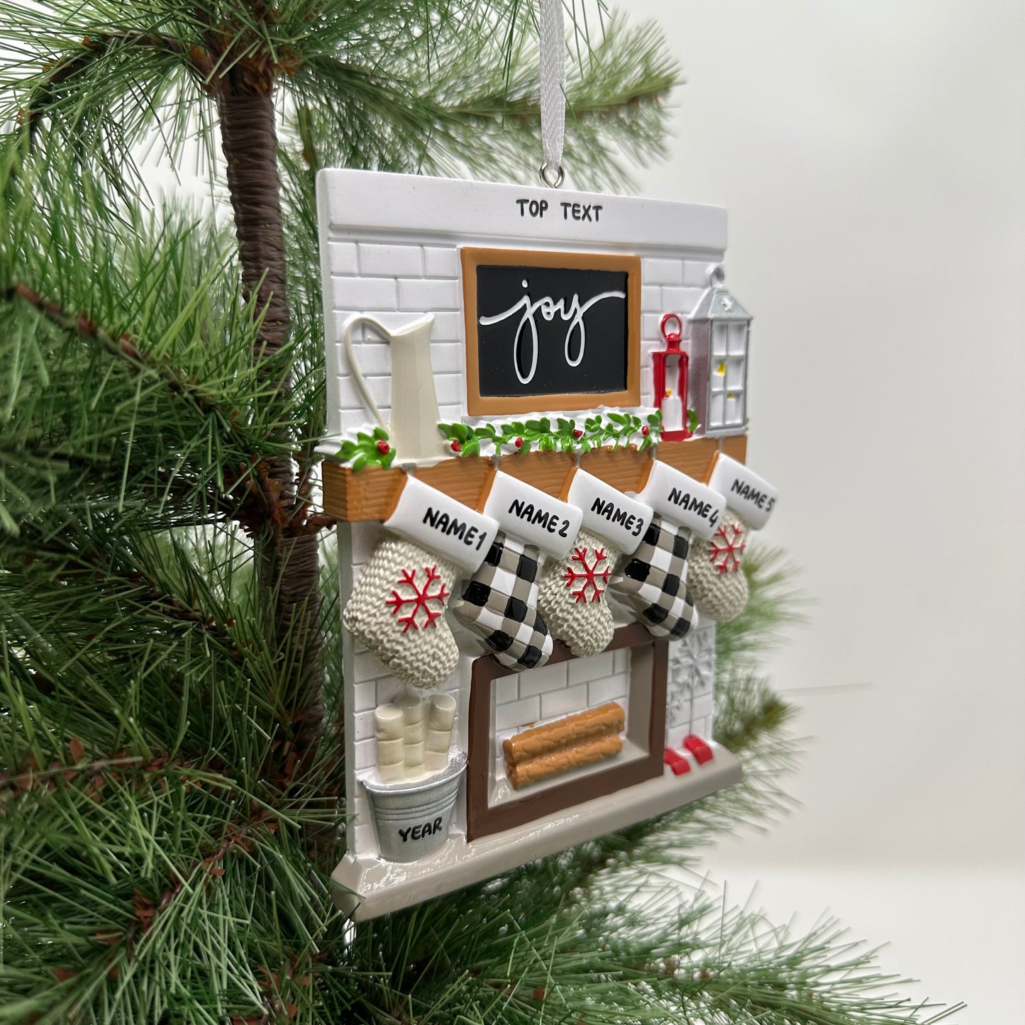 Fireplace Mantle Family Of 5 Personalized Christmas Ornament
