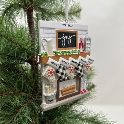 Fireplace Mantle Family Of 5 Personalized Christmas Ornament