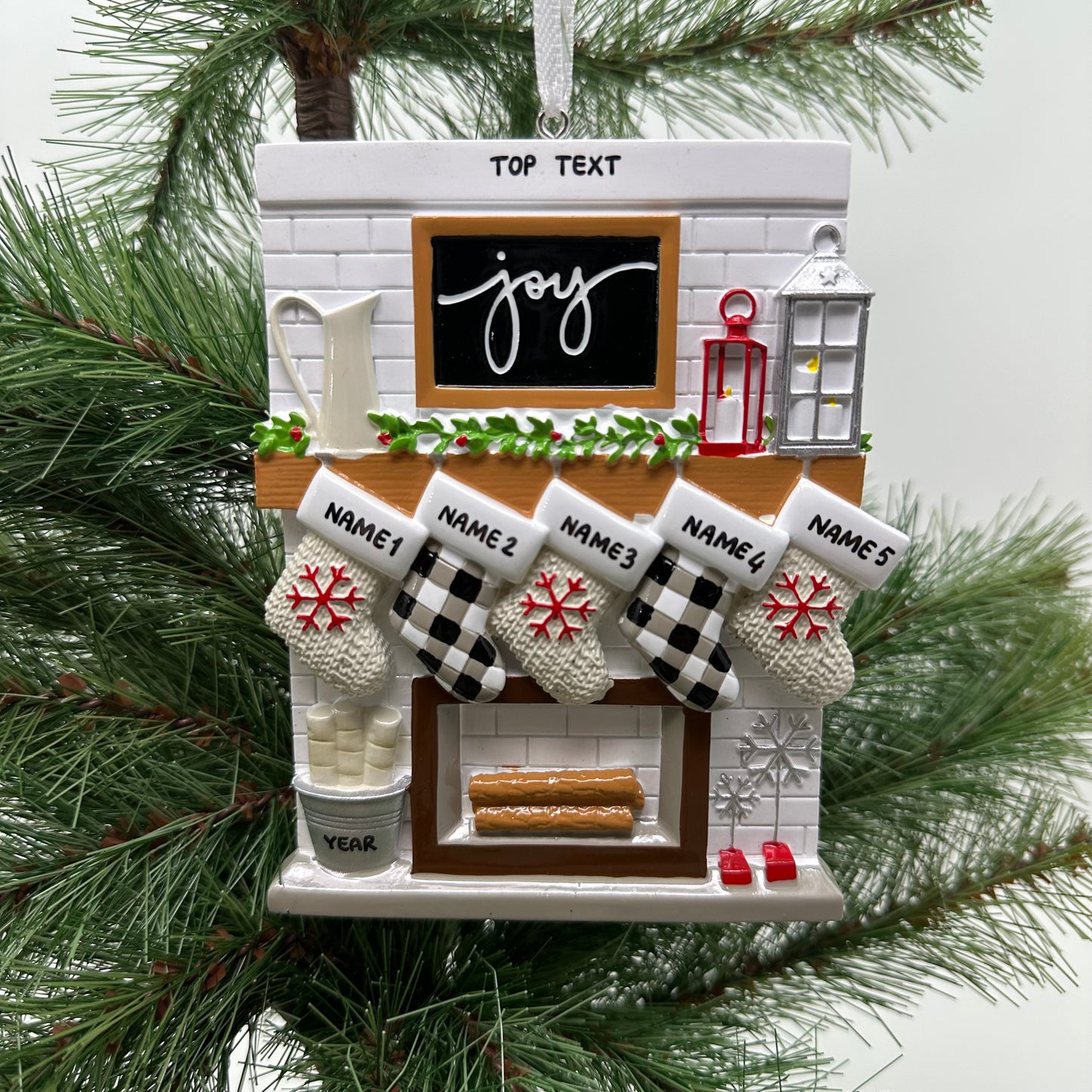 Fireplace Mantle Family Of 5 Personalized Christmas Ornament