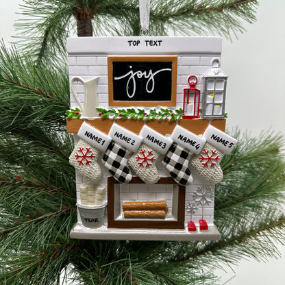 Fireplace Mantle Family Of 5 Personalized Christmas Ornament