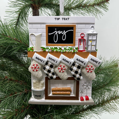 Fireplace Mantle Family Of 5 Personalized Christmas Ornament