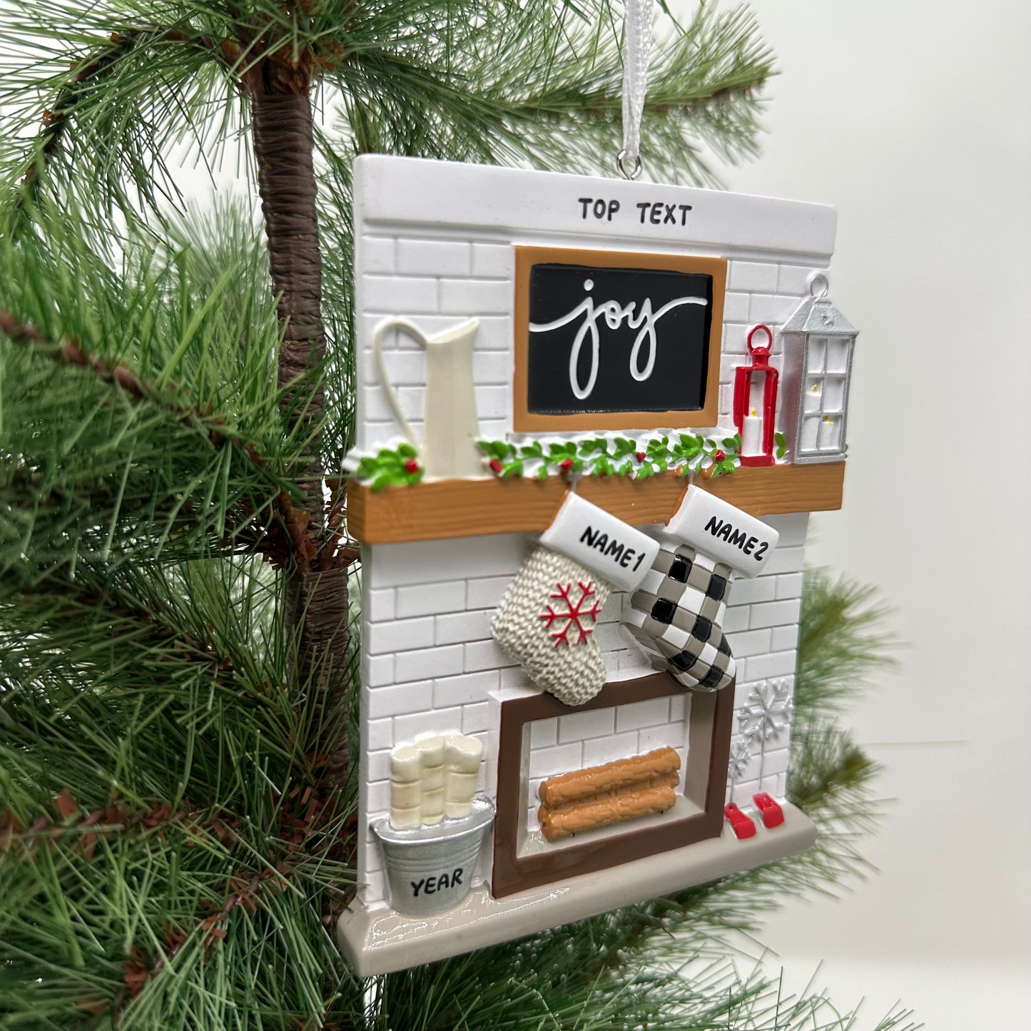 Fireplace Mantle Family Of 2 Personalized Christmas Ornament