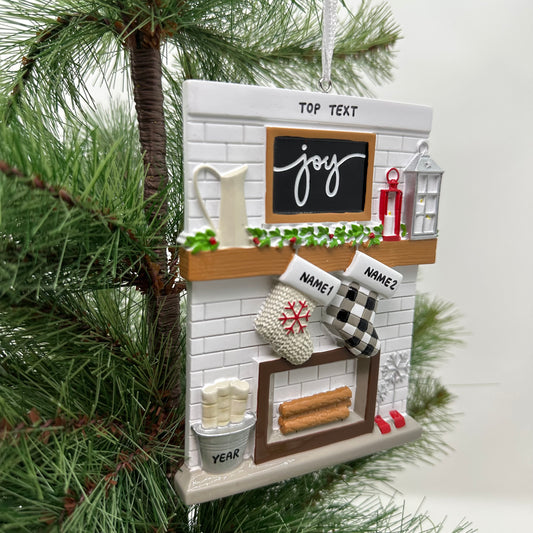 Fireplace Mantle Family Of 2 Personalized Christmas Ornament