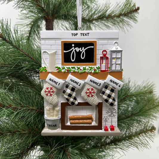 Fireplace Mantle Family Of 4 Personalized Christmas Ornament