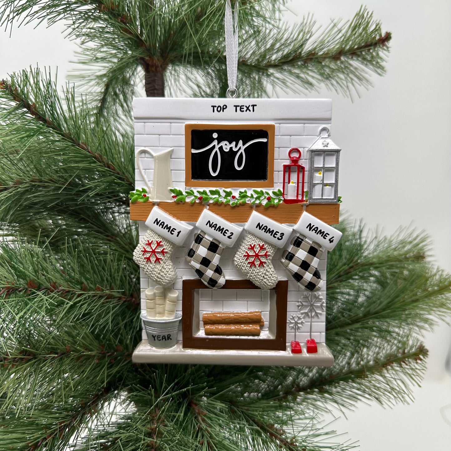 Fireplace Mantle Family Of 4 Personalized Christmas Ornament