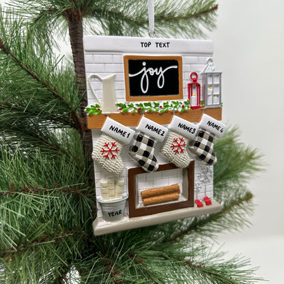 Fireplace Mantle Family Of 4 Personalized Christmas Ornament