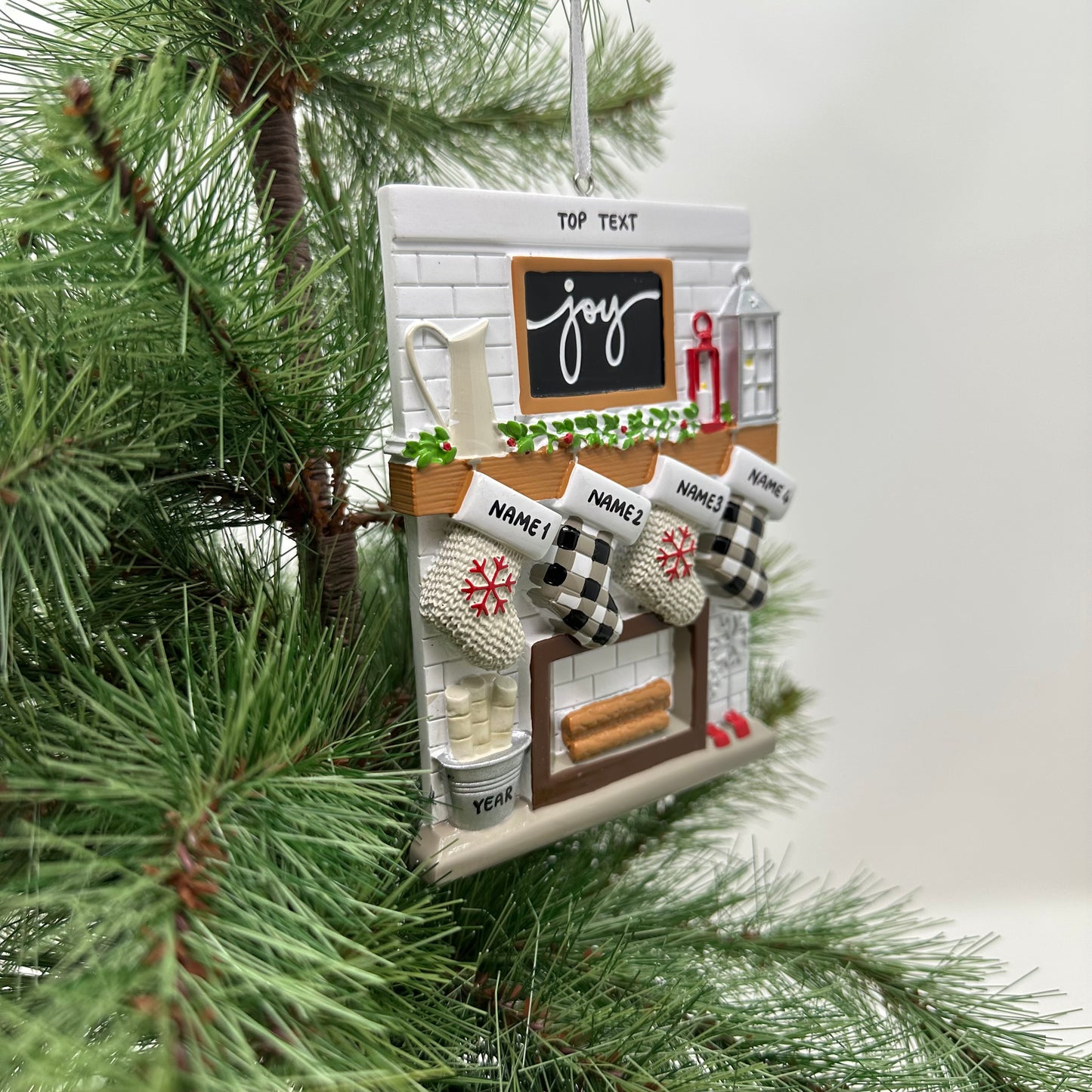Fireplace Mantle Family Of 4 Personalized Christmas Ornament
