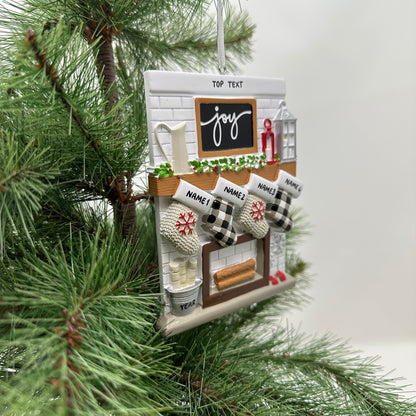 Fireplace Mantle Family Of 4 Personalized Christmas Ornament