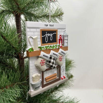 Fireplace Mantle Family Of 3 Personalized Christmas Ornament