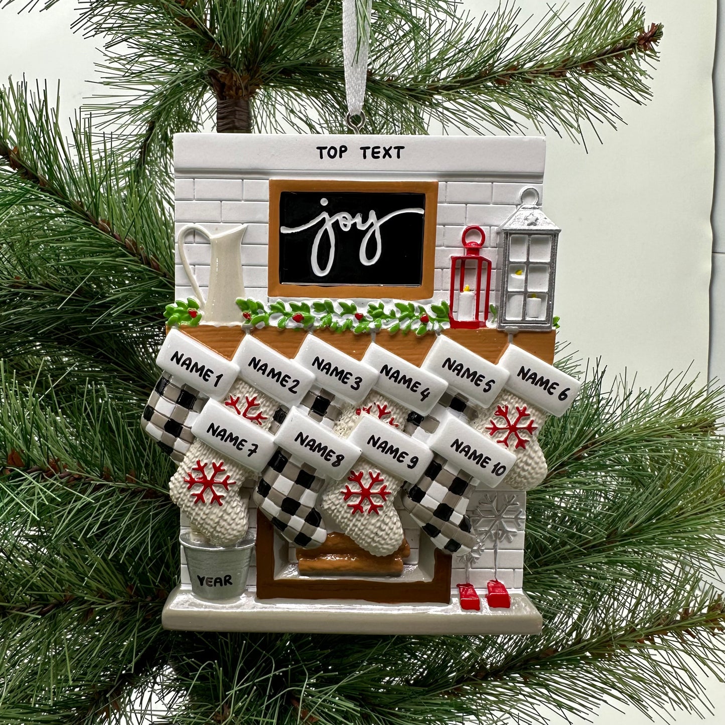 Fireplace Mantle Family Of 10 Personalized Christmas Ornament
