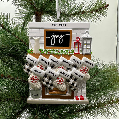 Fireplace Mantle Family Of 10 Personalized Christmas Ornament