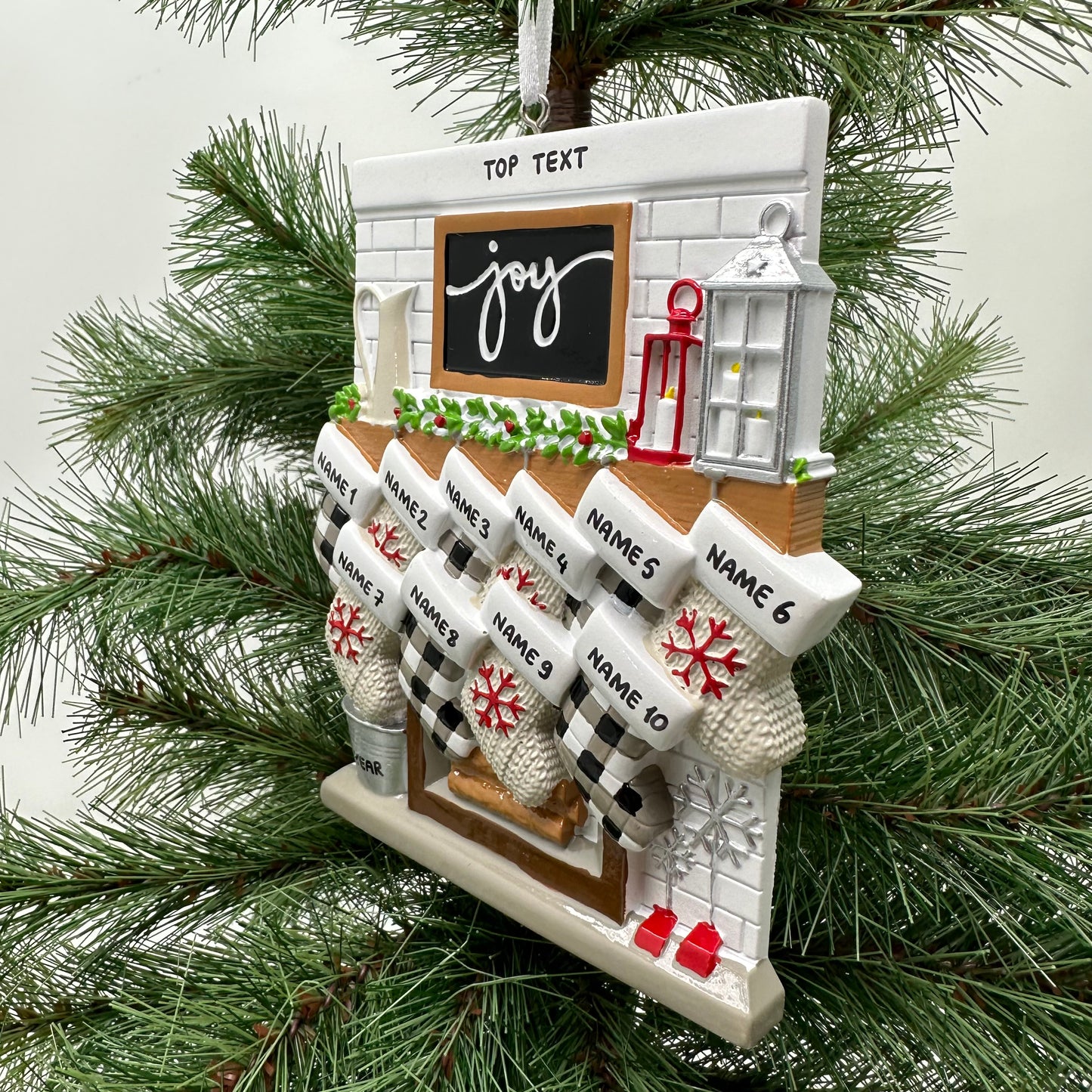 Fireplace Mantle Family Of 10 Personalized Christmas Ornament