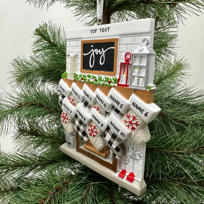 Fireplace Mantle Family Of 10 Personalized Christmas Ornament