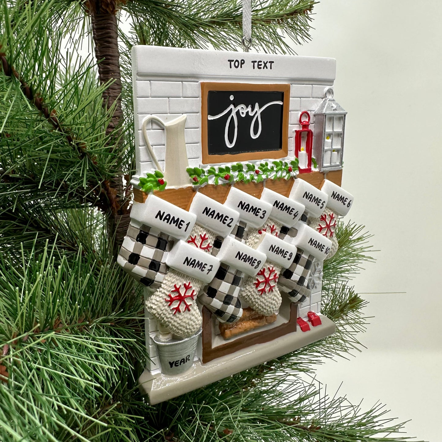 Fireplace Mantle Family Of 10 Personalized Christmas Ornament