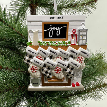 Fireplace Mantle Family Of 10 Personalized Christmas Ornament