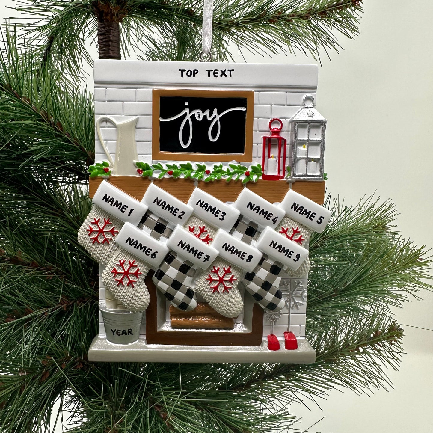 Fireplace Mantle Family Of 9 Personalized Christmas Ornament