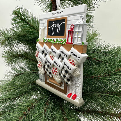 Fireplace Mantle Family Of 9 Personalized Christmas Ornament