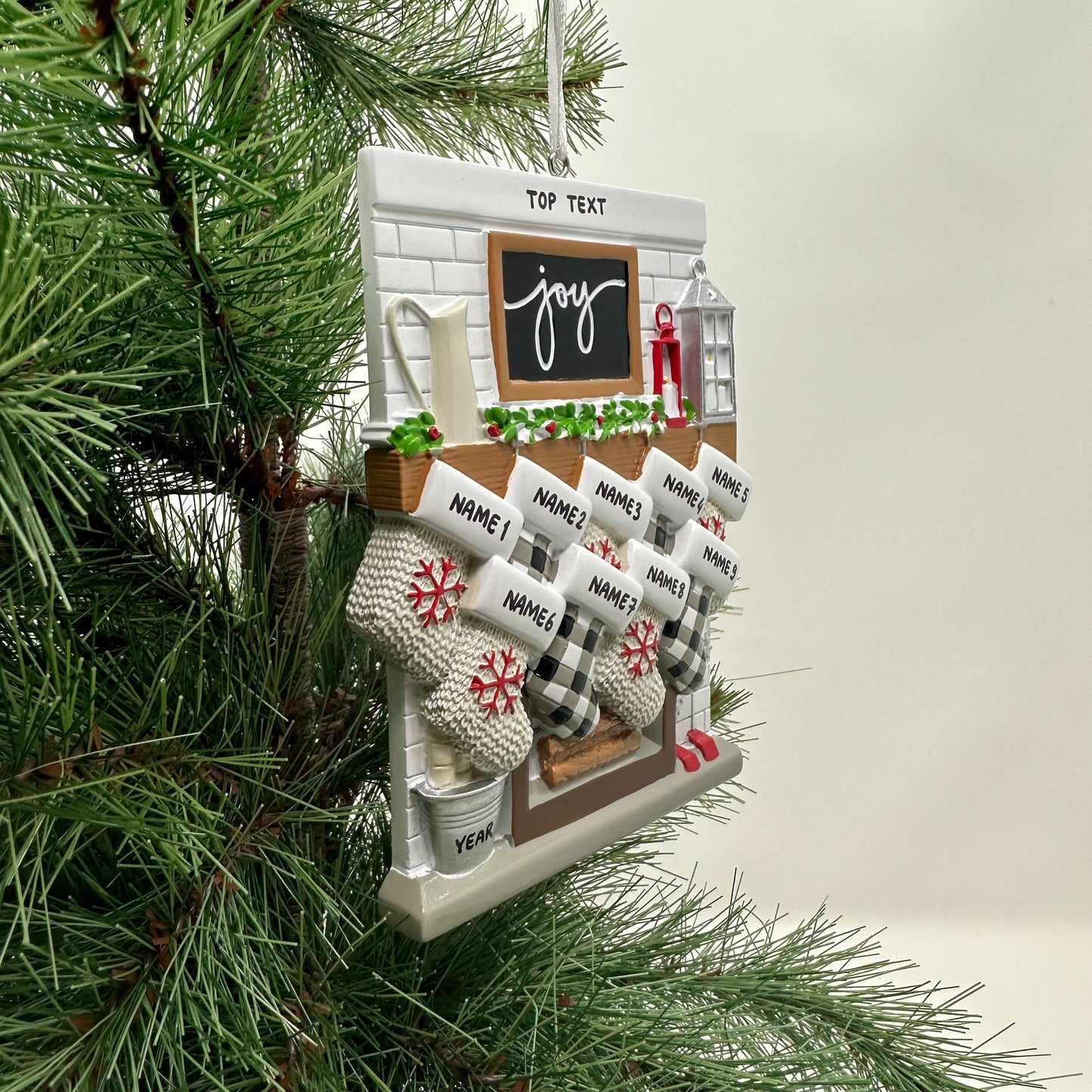 Fireplace Mantle Family Of 9 Personalized Christmas Ornament