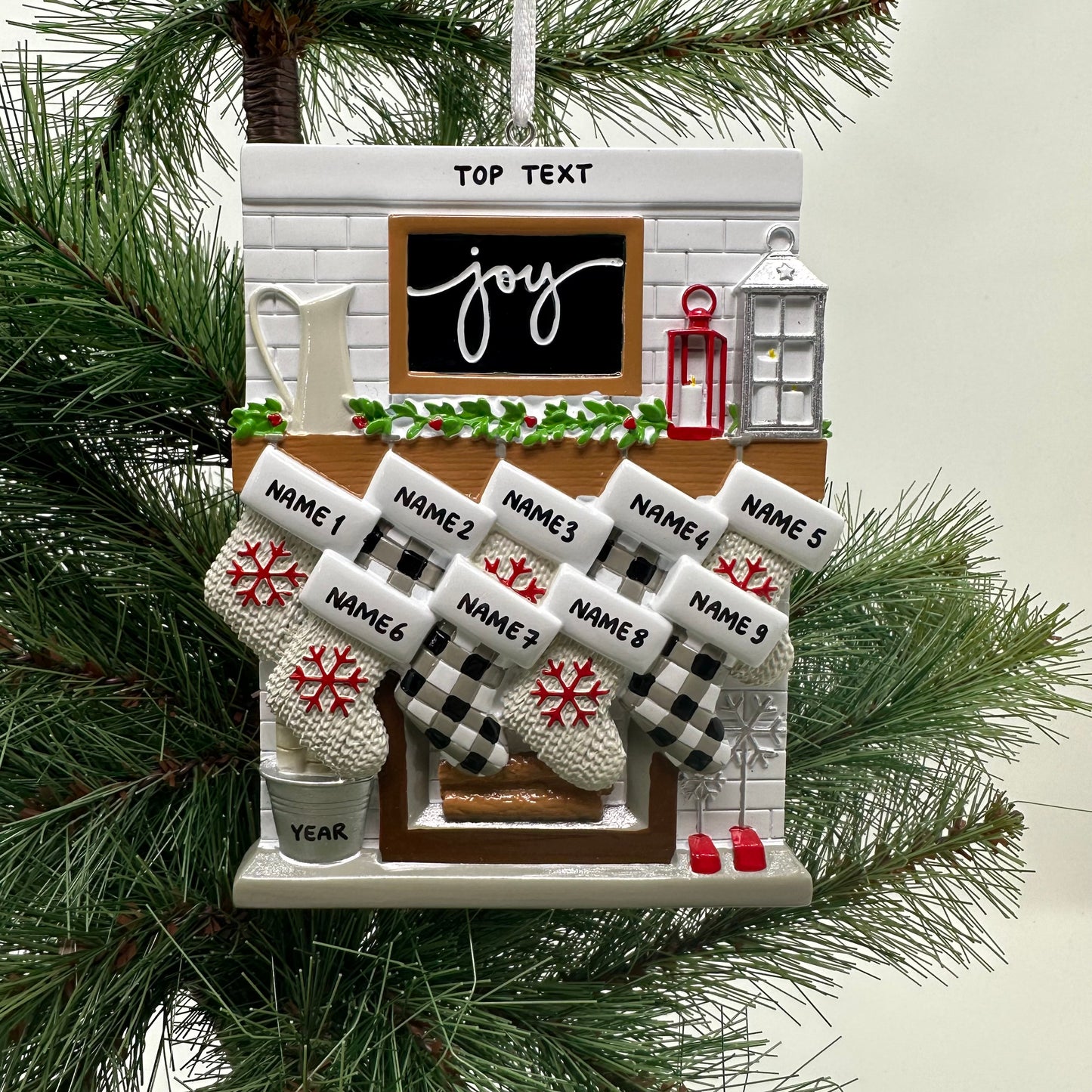 Fireplace Mantle Family Of 9 Personalized Christmas Ornament