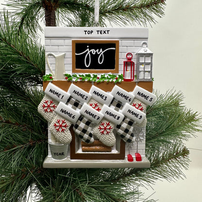 Fireplace Mantle Family Of 9 Personalized Christmas Ornament