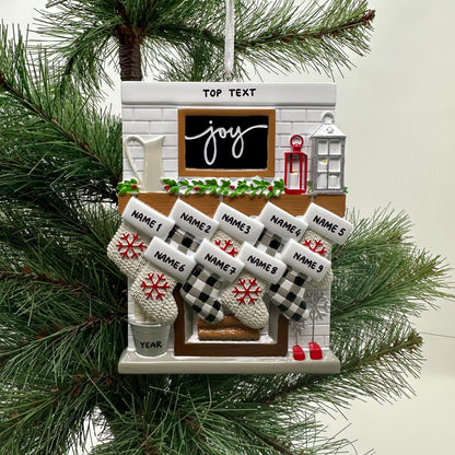 Fireplace Mantle Family Of 9 Personalized Christmas Ornament