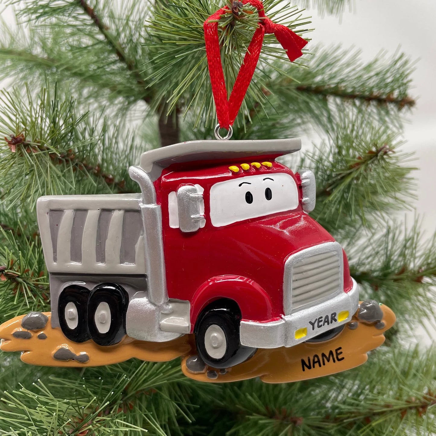 Red Dumptruck Personalized Christmas Ornament