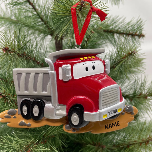 Red Dumptruck Personalized Christmas Ornament